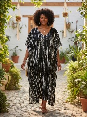 Shibori Print Black & White Caftan
